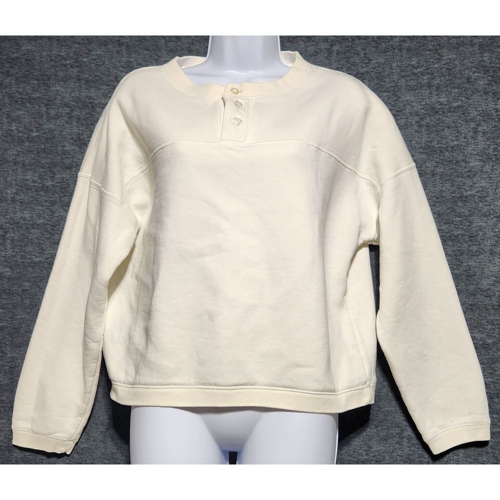 women's LISA SAYS GAH crewneck Sweatshirt ivory/cream Pullover fleece sz Medium